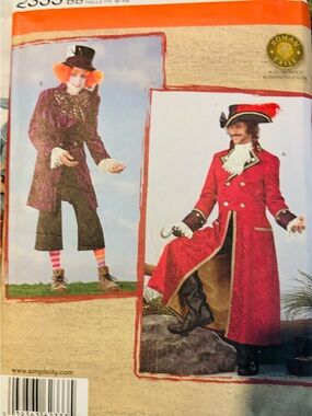 Adult Men’s Costumes Simplicity 2333 Size Adult L-XL New Uncut